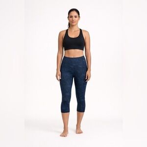 Varley Navy Blue Print High Rise Capri Crop Leggings Athleisure Yoga XS
